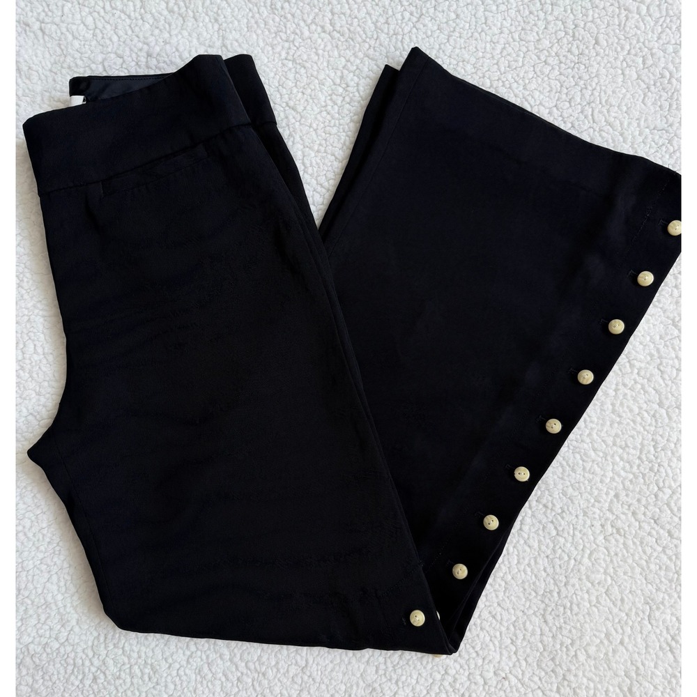 Leifsdottir Womens Black Wide Leg Trousers Side Button Detail High Rise Size 6